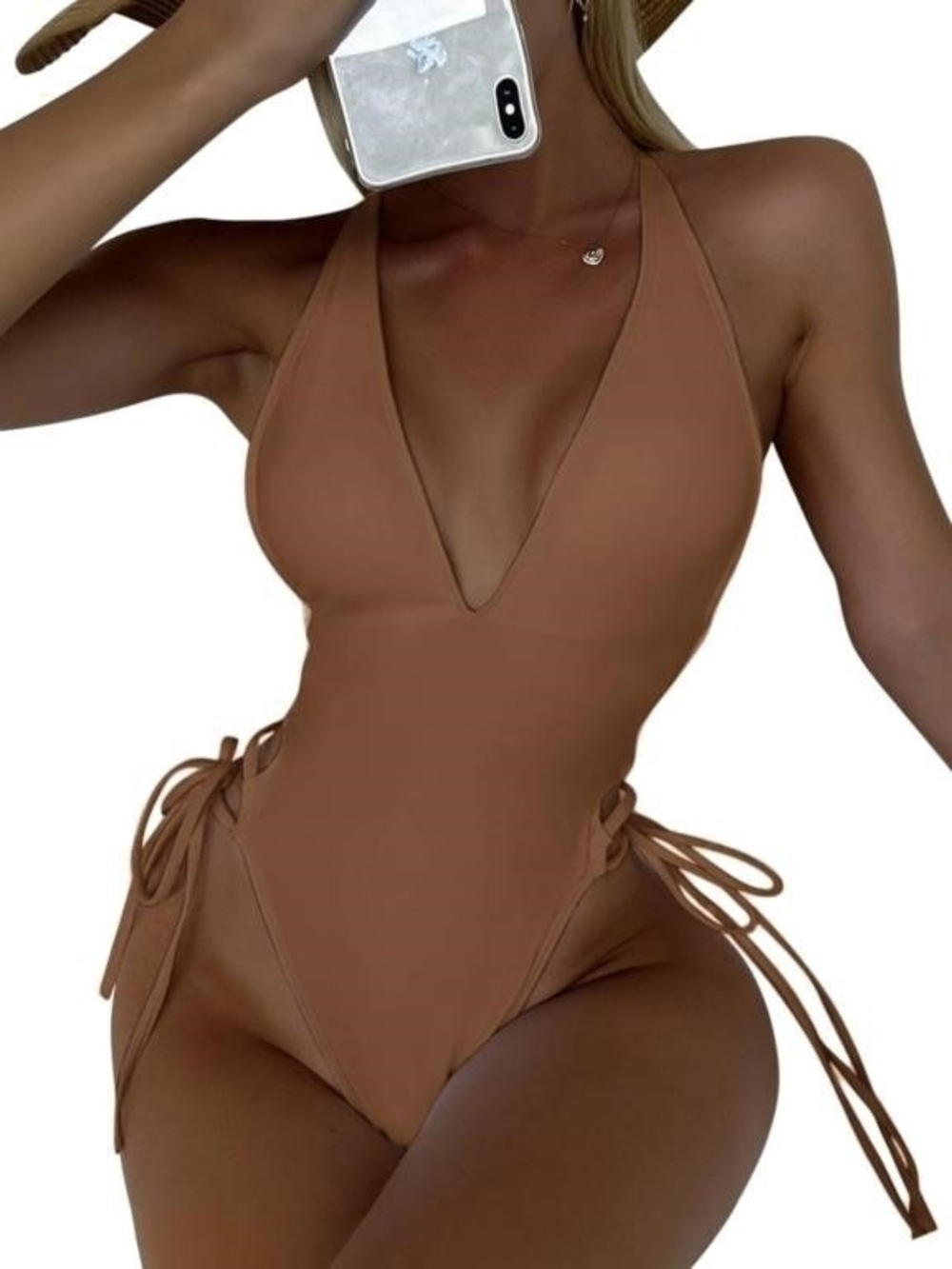 Brown Strappy Cutout One-Piece Swimsuit Size Medium NWOT